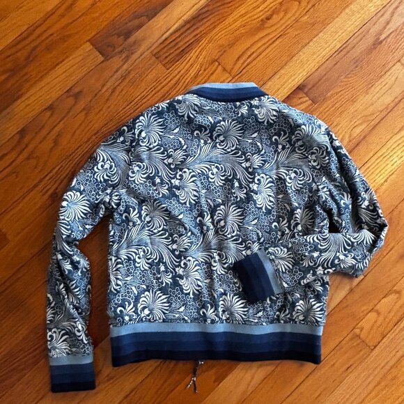 Faherty Reversible Sunwashed Linen Blend Bomber Jacket - BLUE KOLOLI FLORAL - Picture 3 of 5